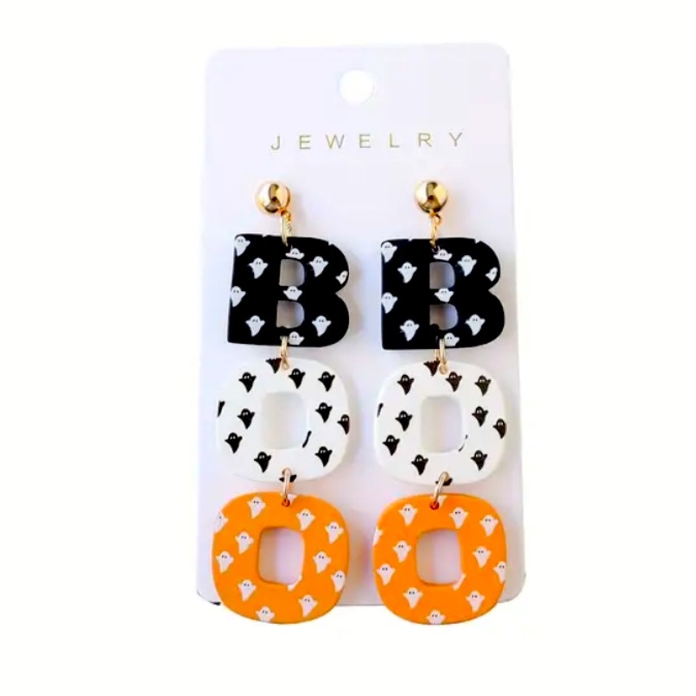 BOO Halloween Ghost Acrylic Drop Earrings